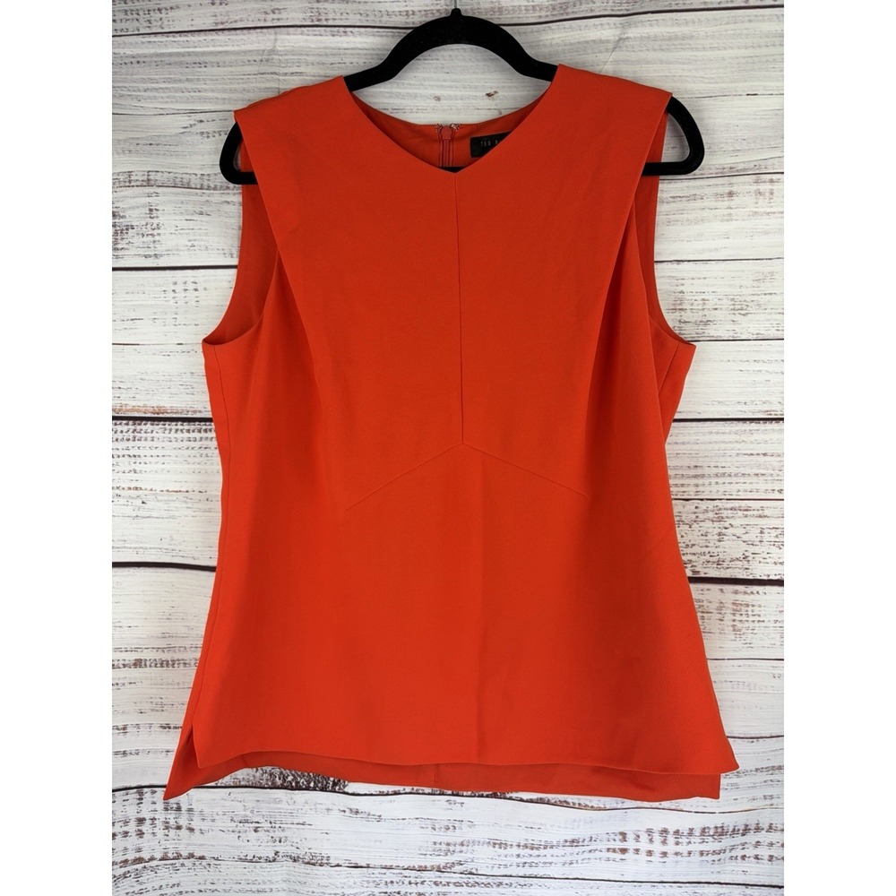 Ted Baker Osiride Sleeveless Top Sz 4 Tomato Orange Blouse Party Office Small